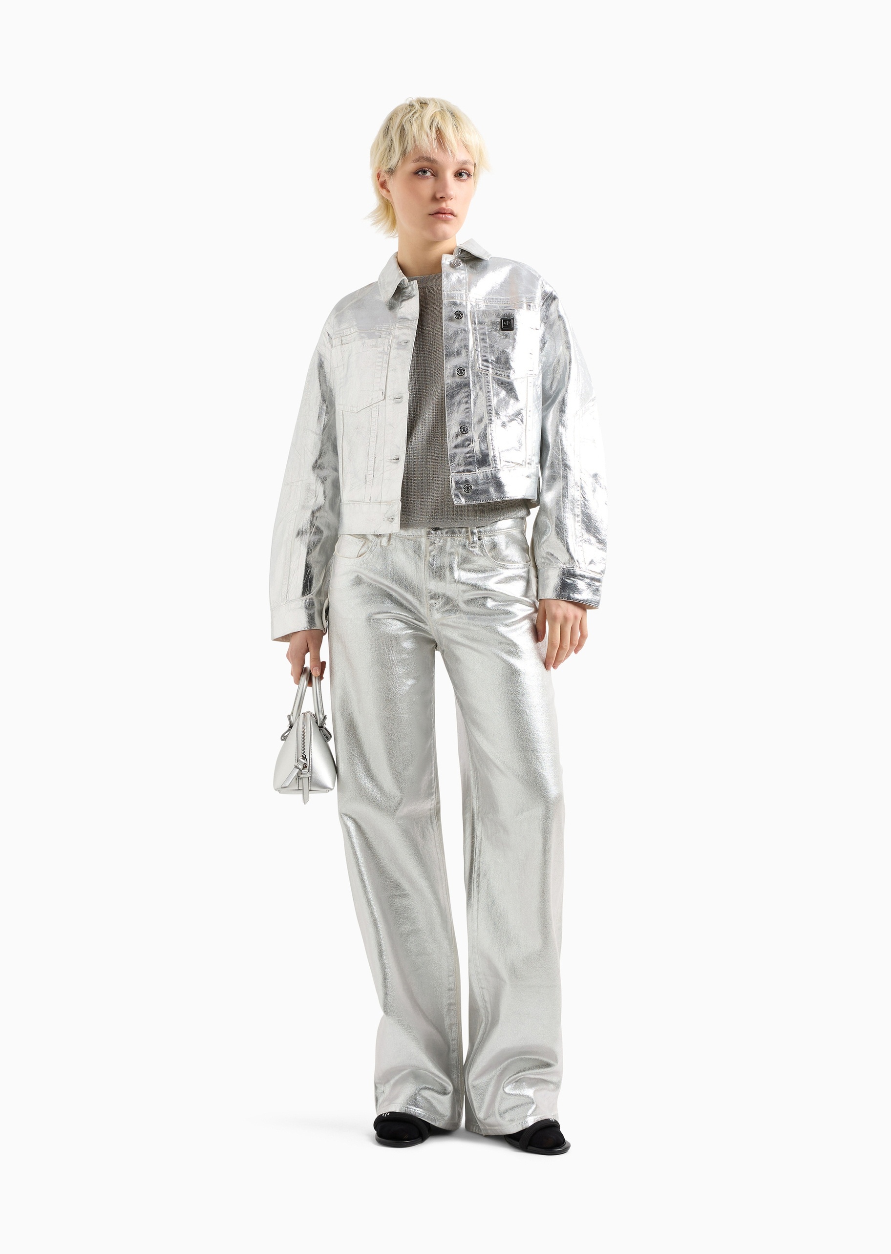 ARMANI EXCHANGE 女士轻薄银纱长袖圆领休闲针织衫