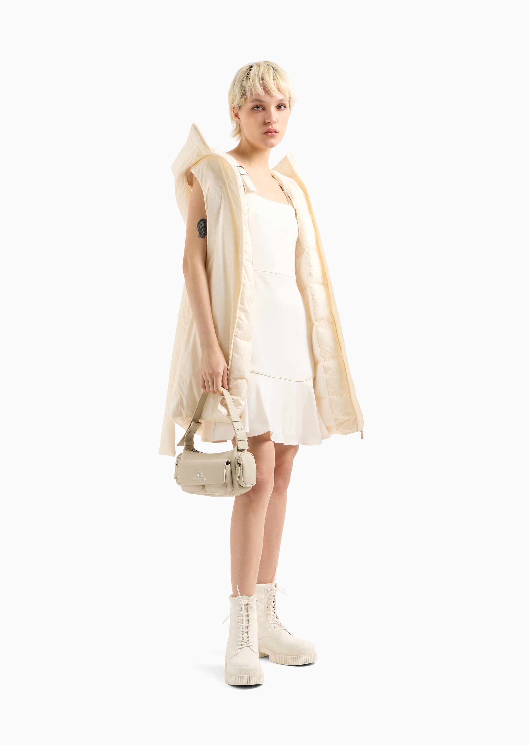 ARMANI EXCHANGE 女士短款A字可调节背带纯色连衣裙