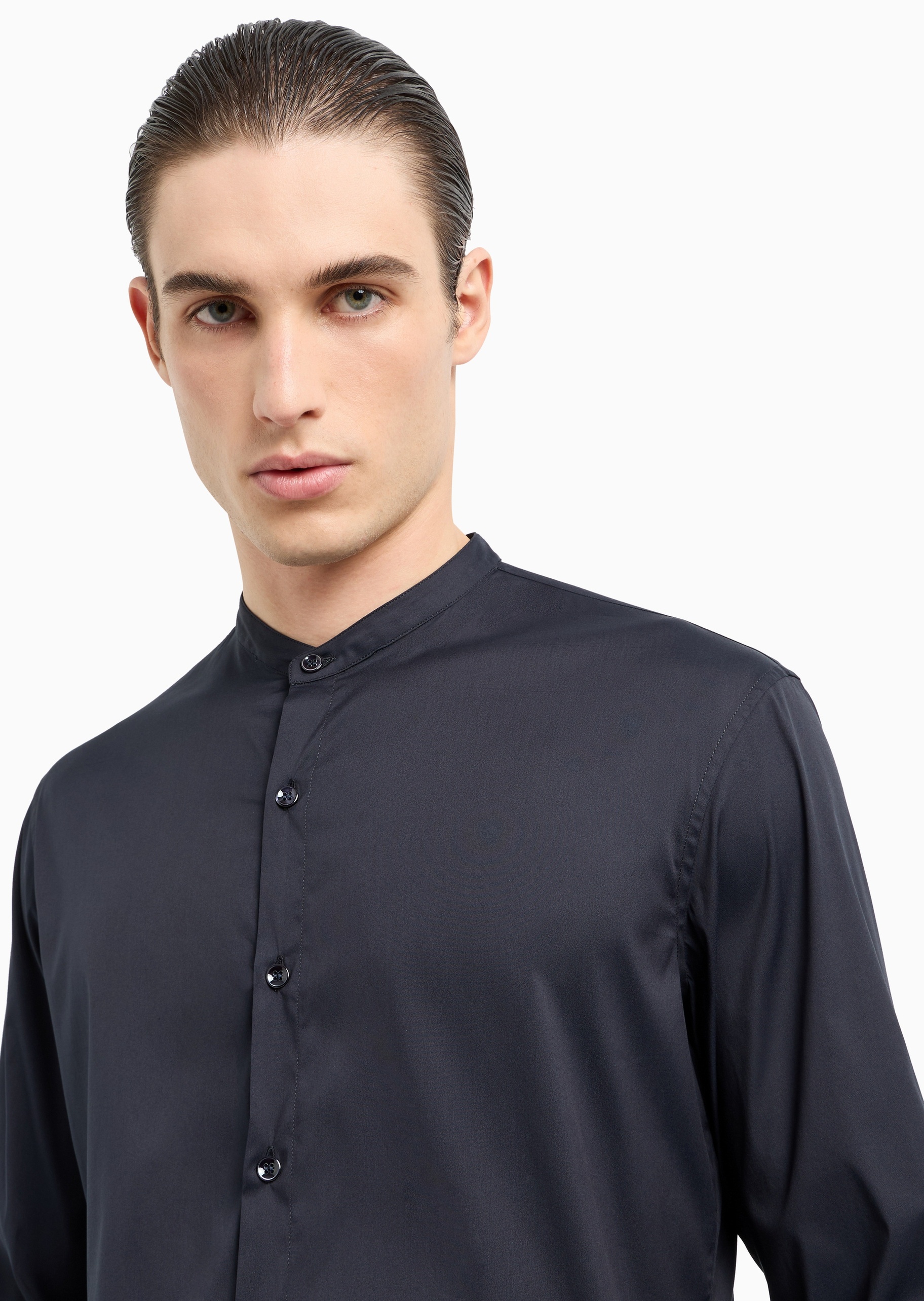 Giorgio Armani 男士棉质微弹合身长袖小立领衬衫