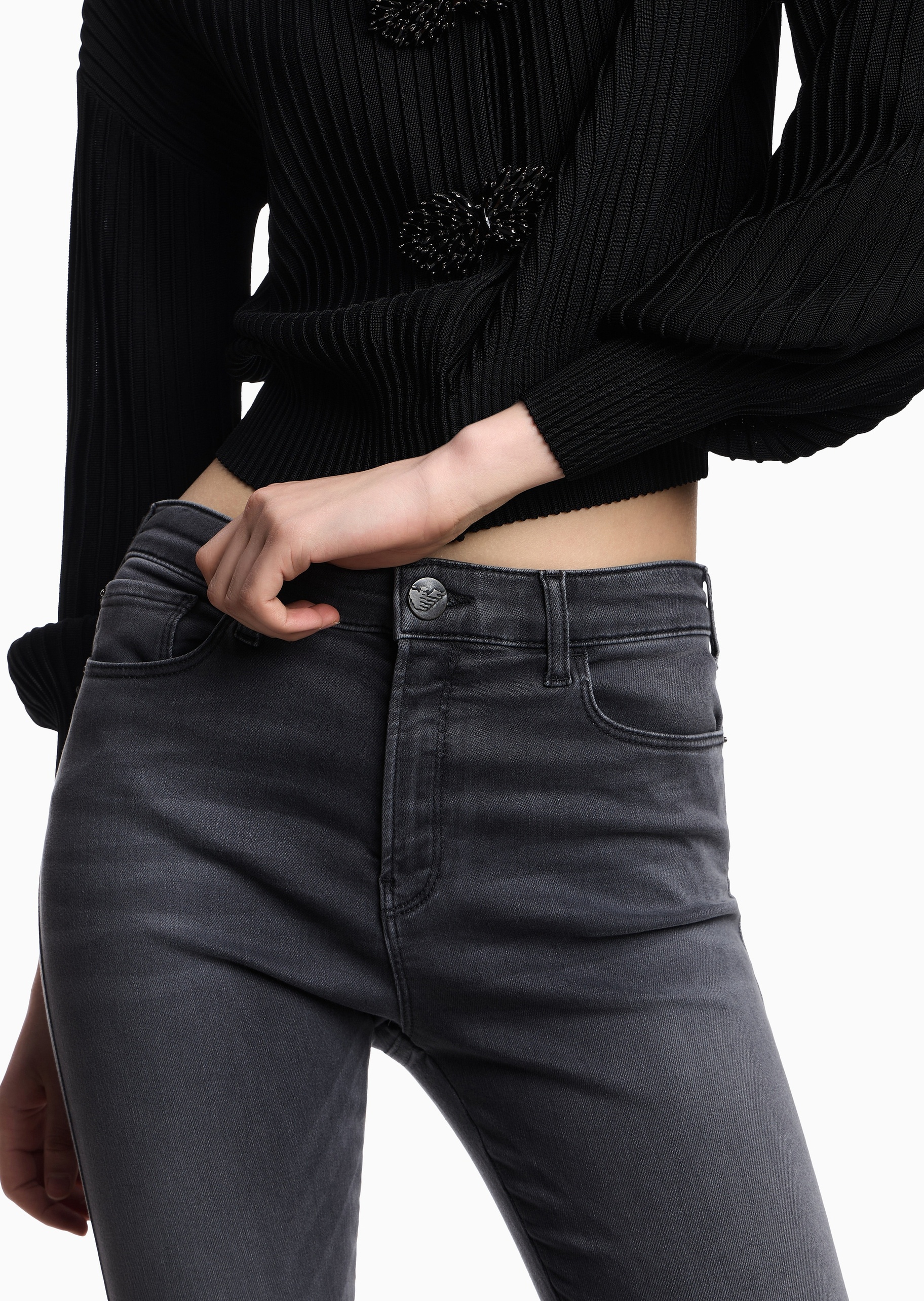 Emporio Armani 女士棉质高弹紧身高腰长款铅笔窄脚牛仔裤