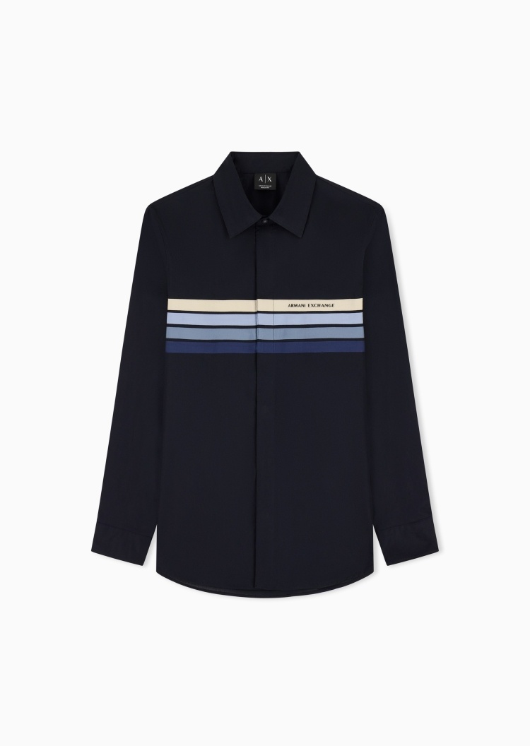 ARMANI EXCHANGE 男士条纹长袖纯棉老钱风商务衬衫