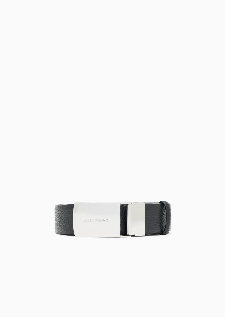 Emporio Armani 男士牛皮革长方形带扣荔枝纹板扣腰带