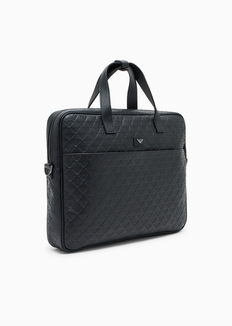 Emporio Armani 男士犊牛皮革拉链可拆肩带商务手提公文包