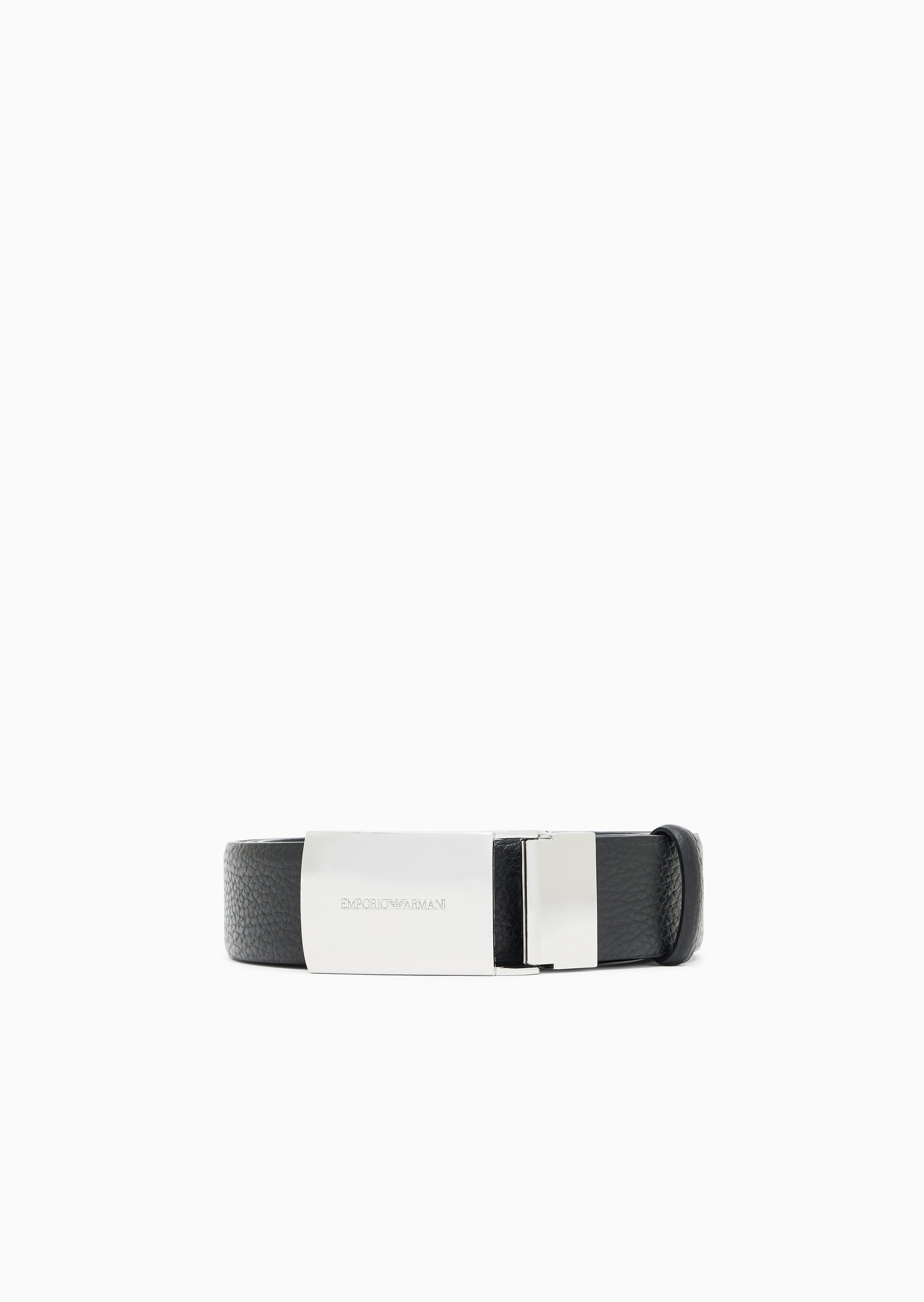 Emporio Armani 男士牛皮革长方形带扣荔枝纹板扣腰带