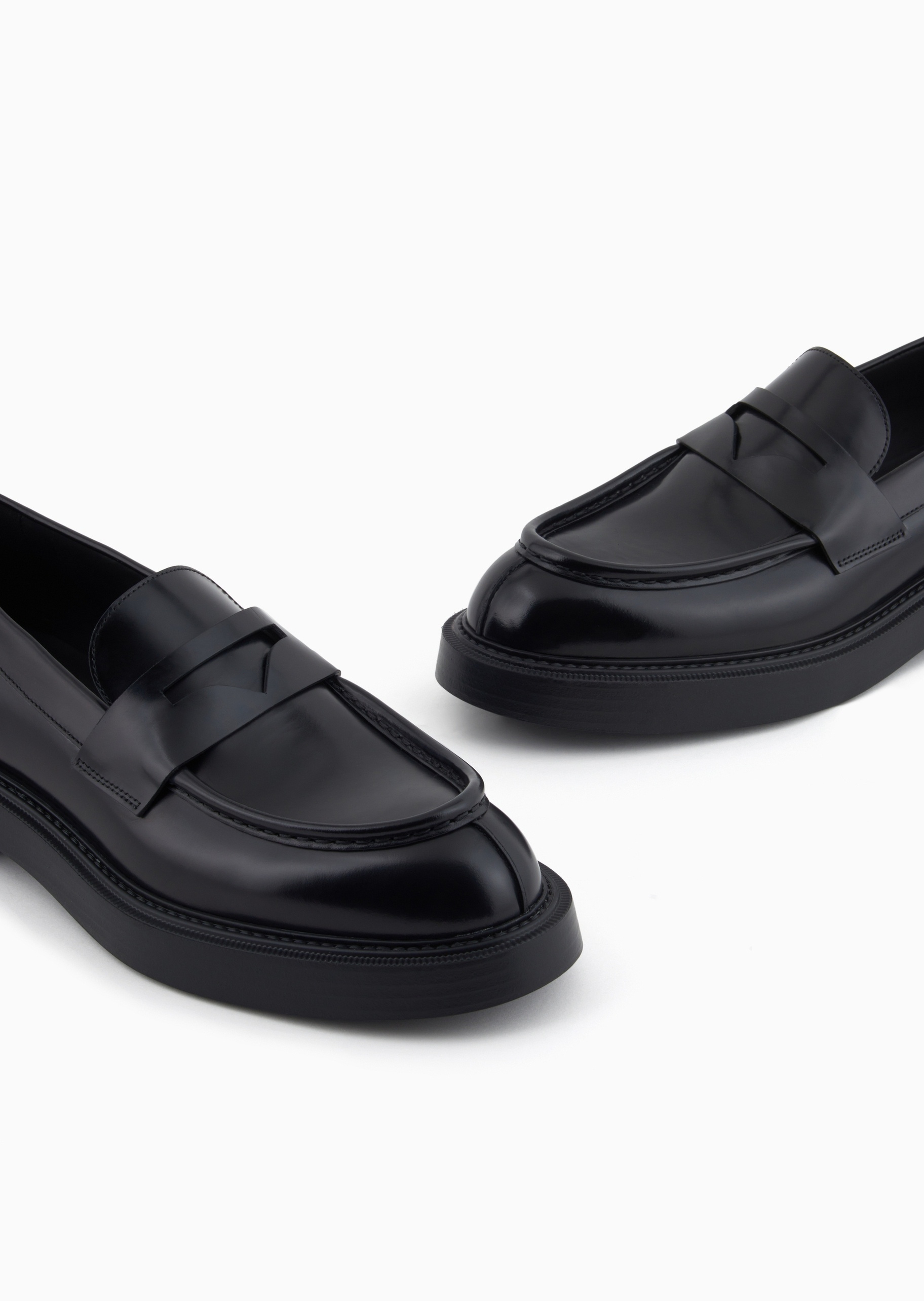 Emporio Armani 男士秀场同款商务通勤牛毛皮复古风乐福鞋