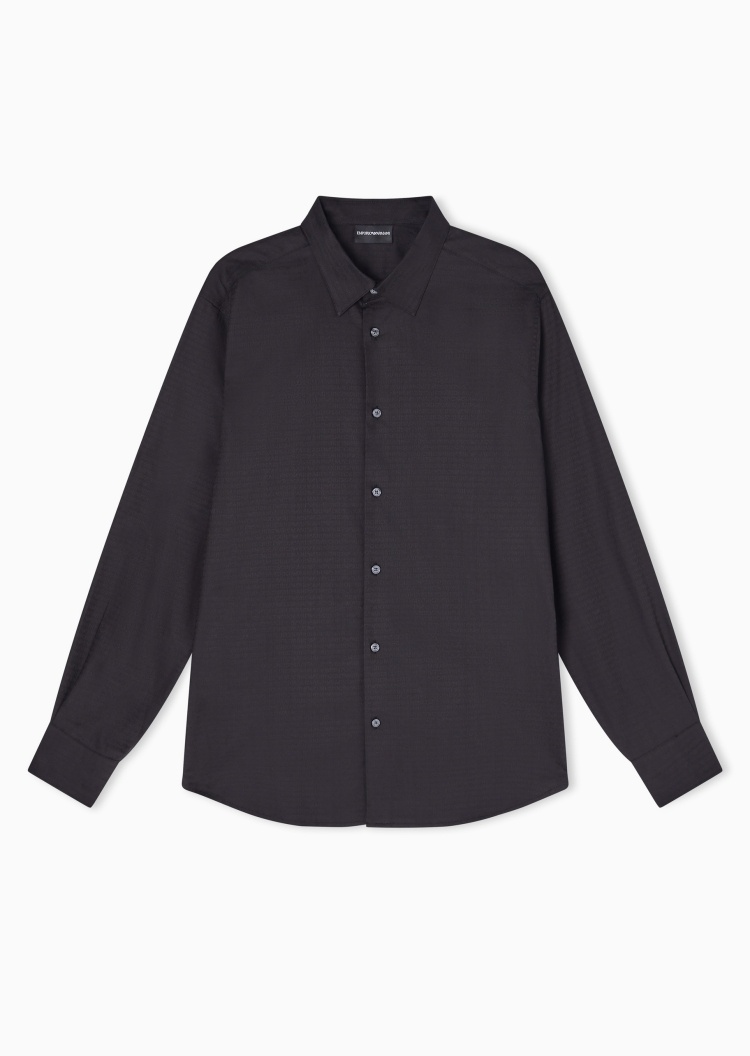 Emporio Armani 男士纯棉长袖翻领满印LOGO衬衫