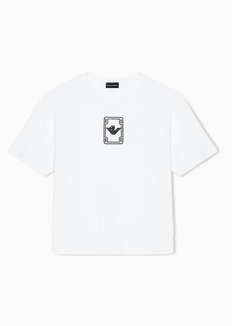 Emporio Armani 女士重磅宽松短袖圆领刺绣休闲T恤