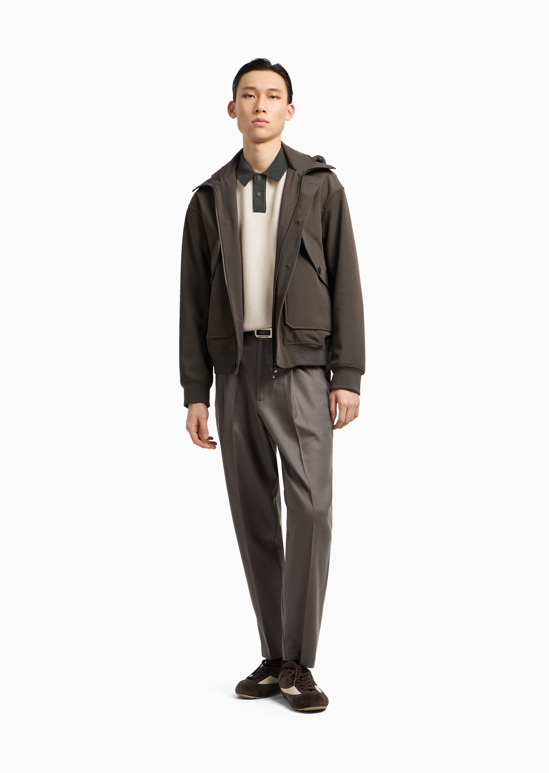 Emporio Armani 男士Polo领绵羊毛刺绣商务套头针织毛衣