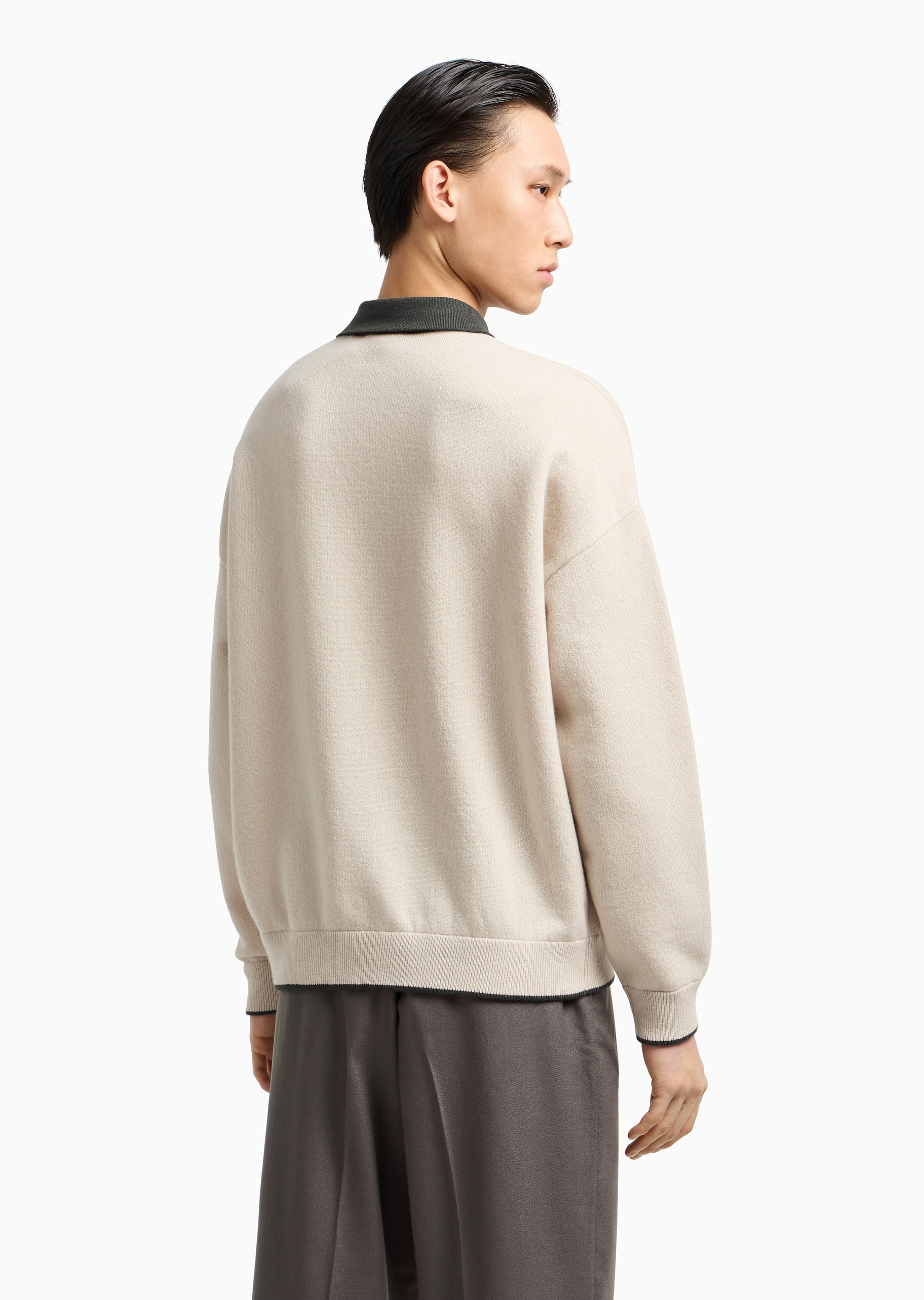 Emporio Armani 男士Polo领绵羊毛刺绣商务套头针织毛衣