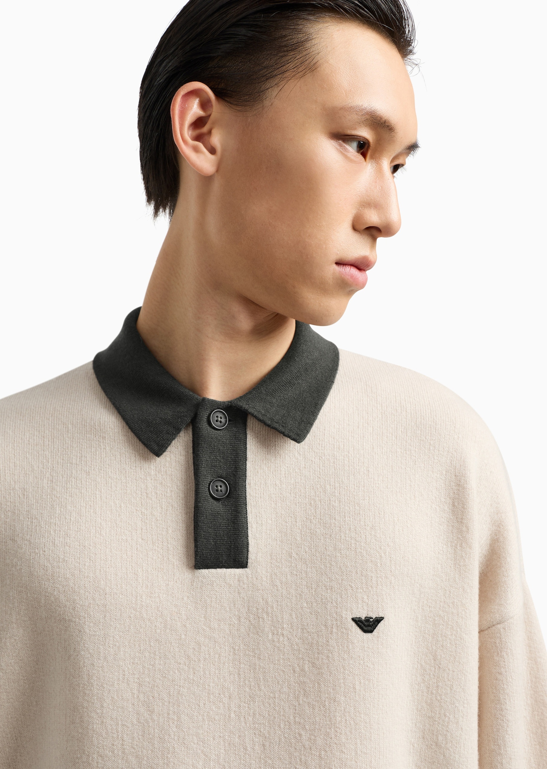 Emporio Armani 男士Polo领绵羊毛刺绣商务套头针织毛衣