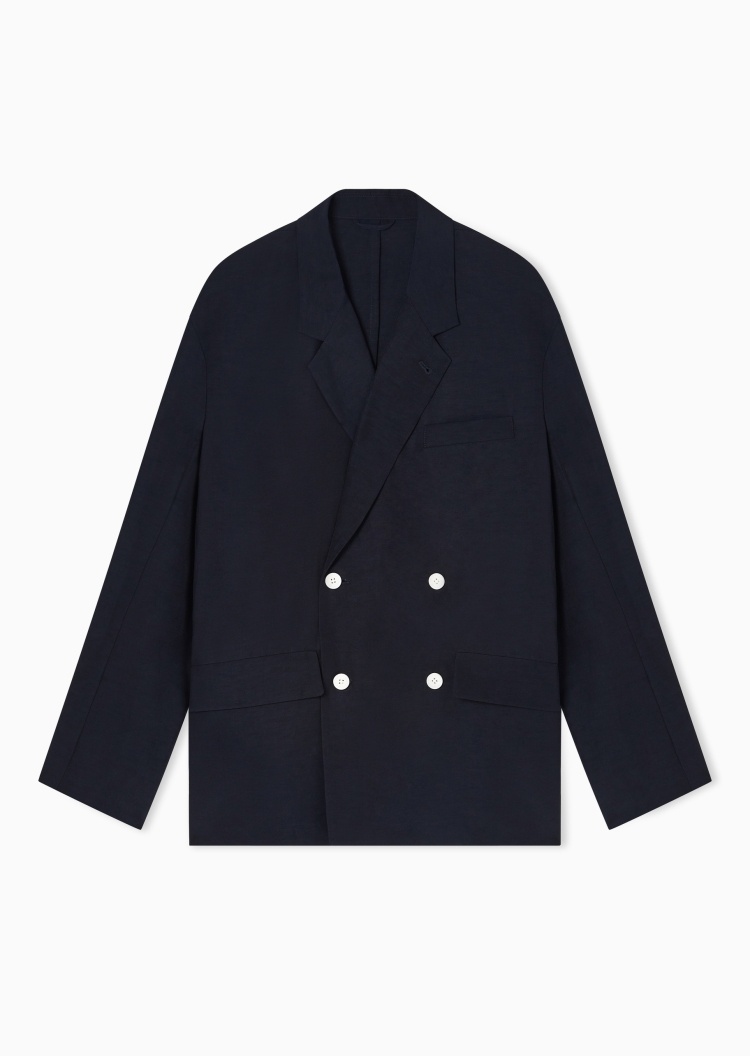 Emporio Armani 男士长袖平驳领双排扣休闲西装外套