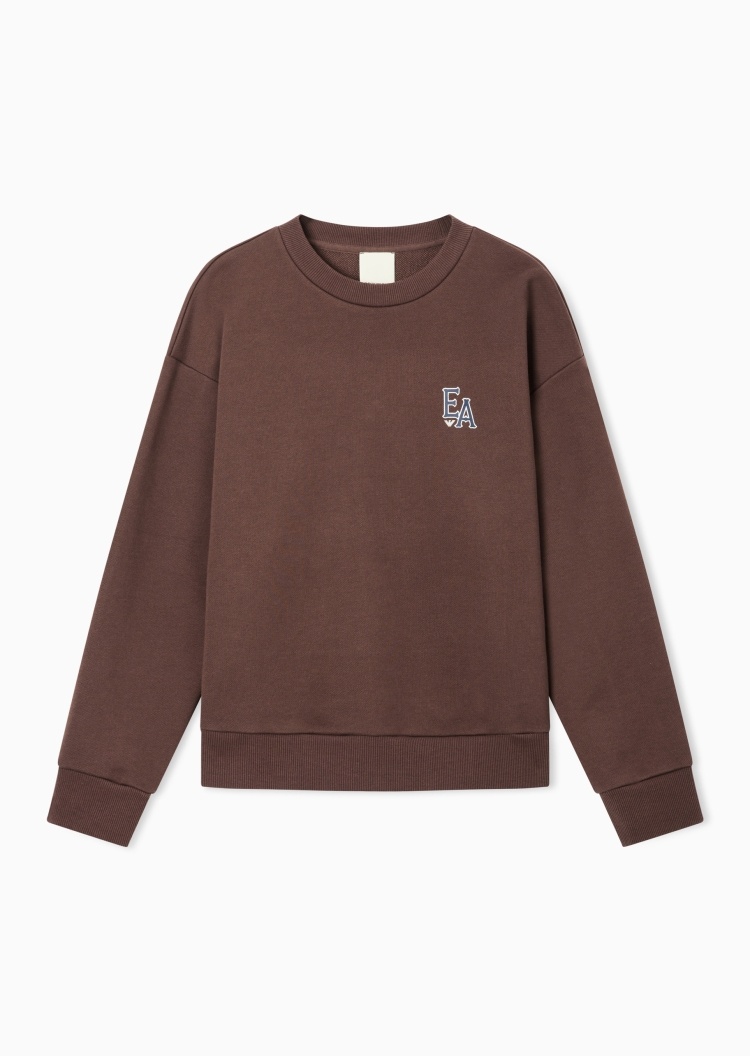 Emporio Armani 女士纯棉宽松长袖圆领落肩印花卫衣