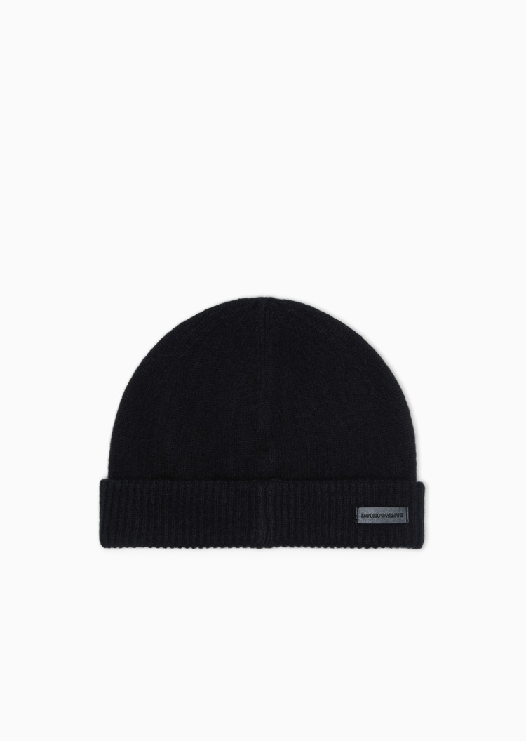 Emporio Armani 男士山羊绒圆顶标识贴片休闲针织毛线帽