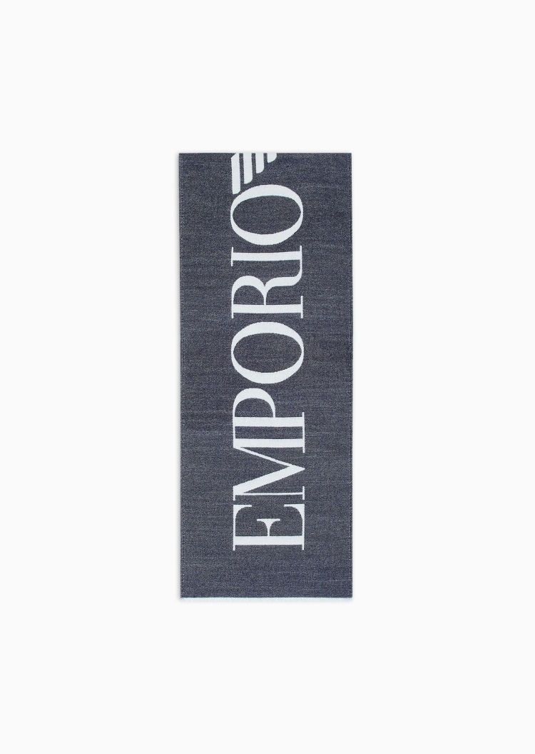 Emporio Armani 男士绵羊毛混纺撞色提花保暖围巾