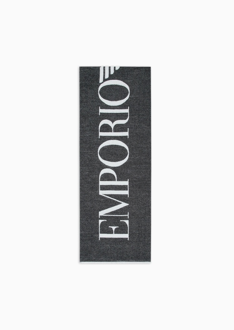 Emporio Armani 男士绵羊毛混纺撞色提花保暖围巾
