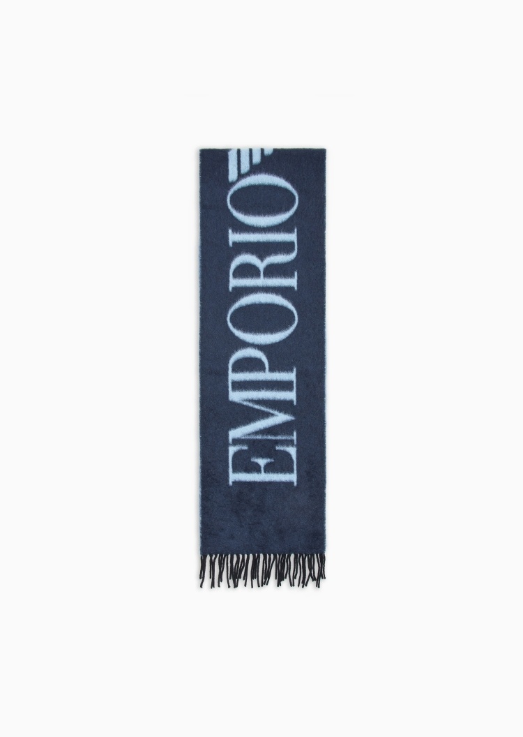 Emporio Armani 男士绵羊毛混纺撞色提花保暖围巾