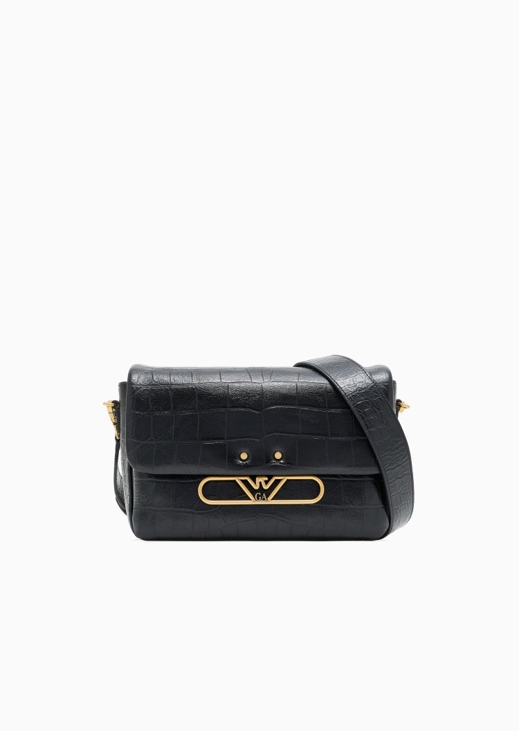 Emporio Armani 女士牛皮革翻盖可拆卸肩带单肩商务斜挎包