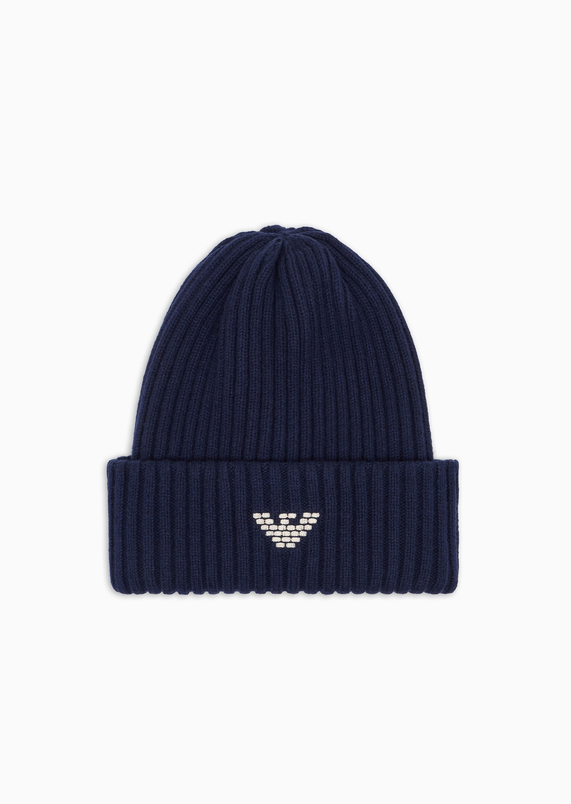 Emporio Armani 男士圆顶翻边刺绣休闲针织毛线帽