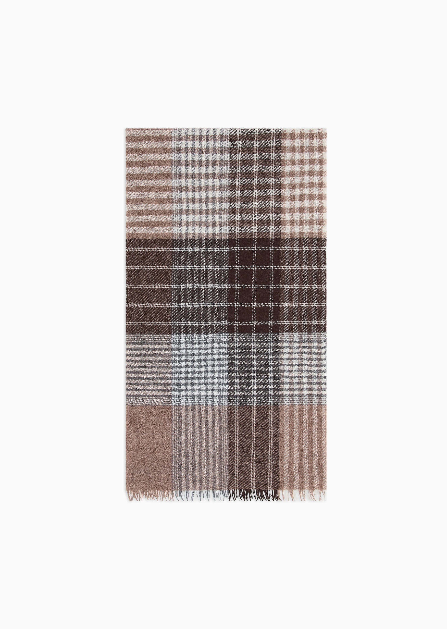 Emporio Armani 男士绵羊毛混纺撞色格纹保暖围巾