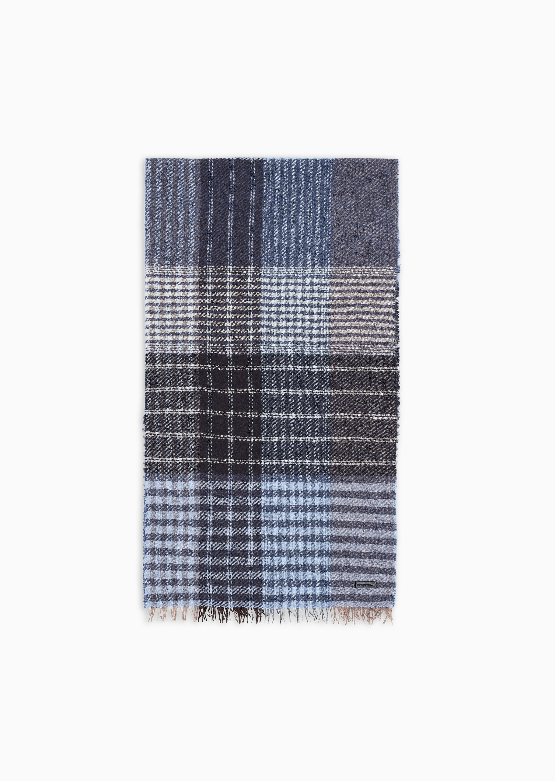 Emporio Armani 男士绵羊毛混纺撞色格纹保暖围巾