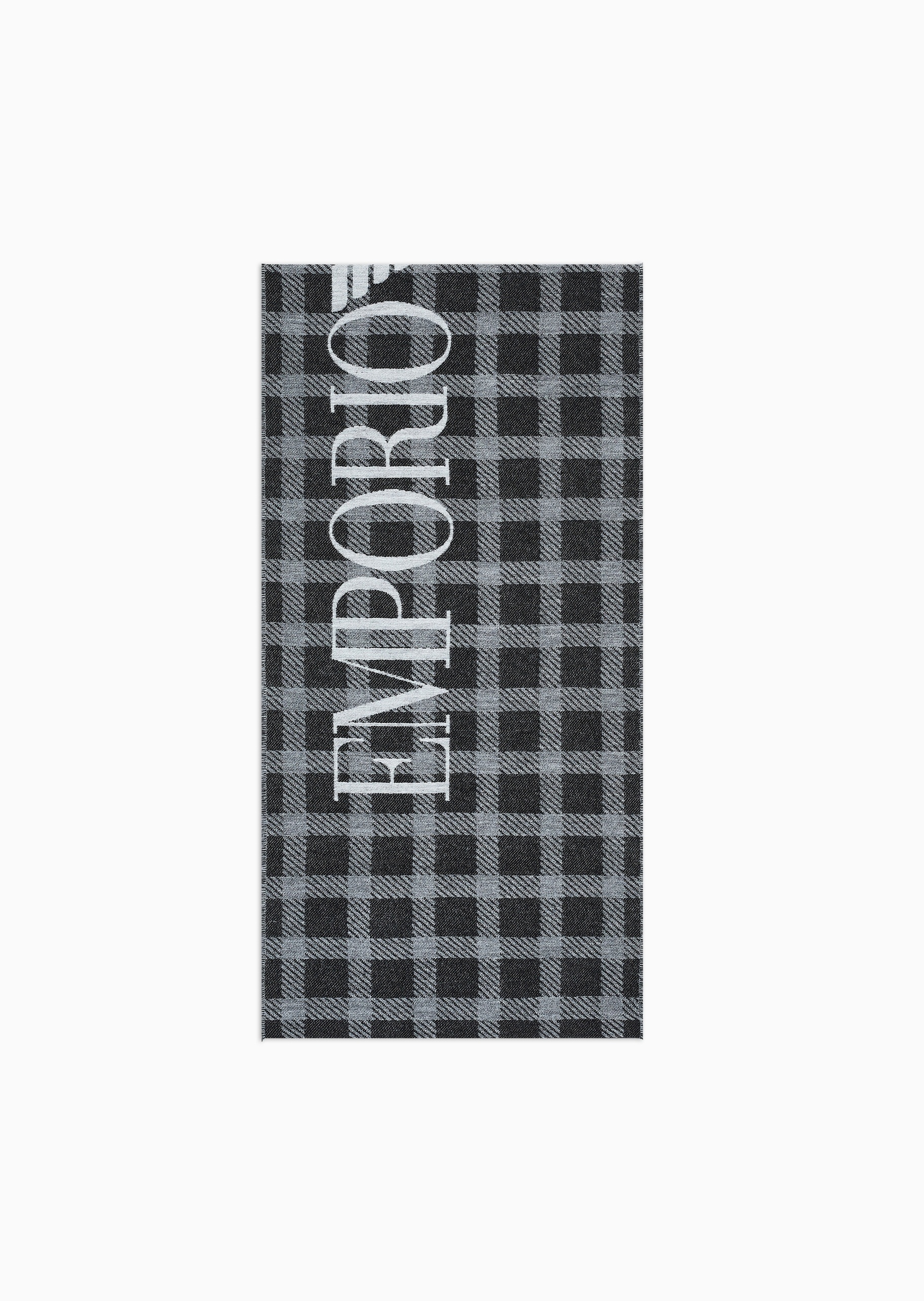 Emporio Armani 男士绵羊毛混纺撞色格纹提花围巾