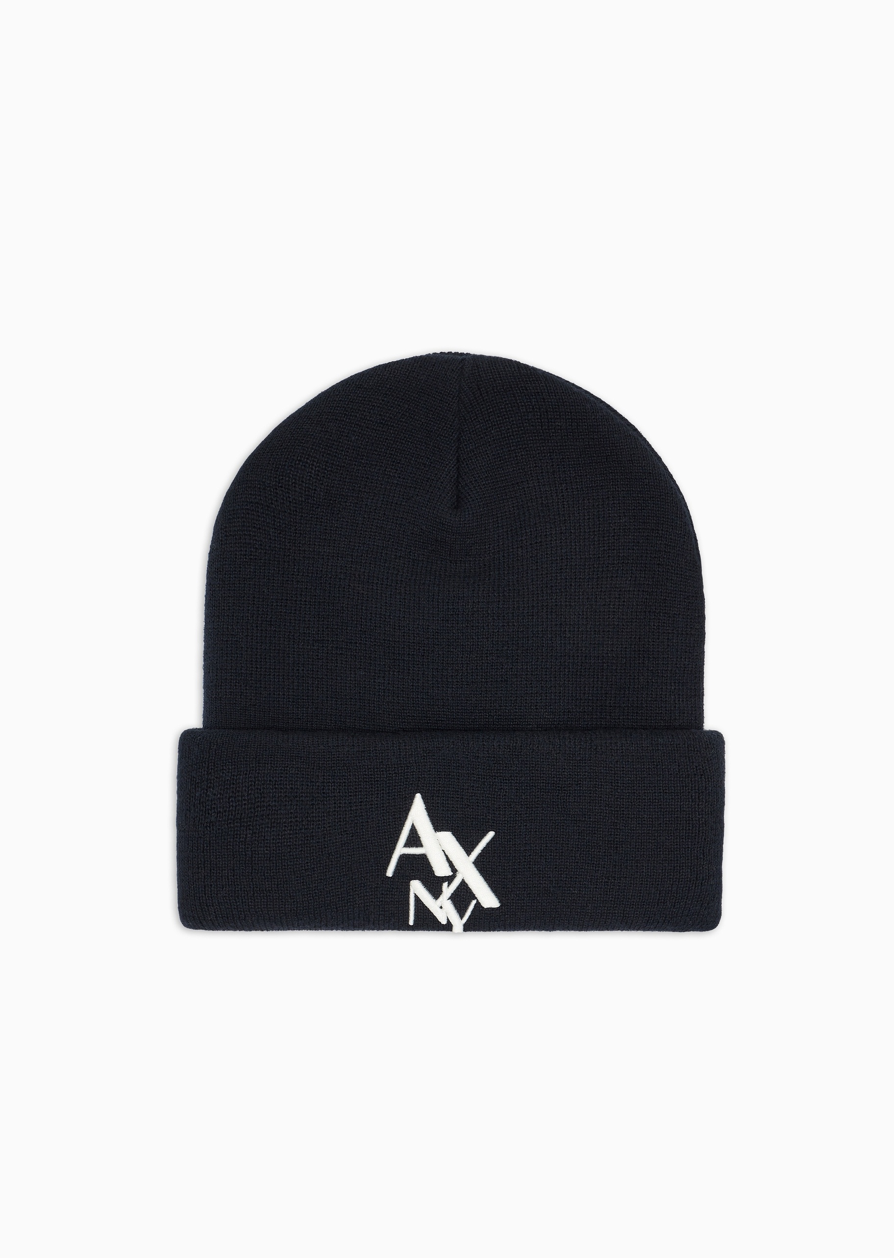 ARMANI EXCHANGE 男士圆顶翻边撞色刺绣标识针织帽