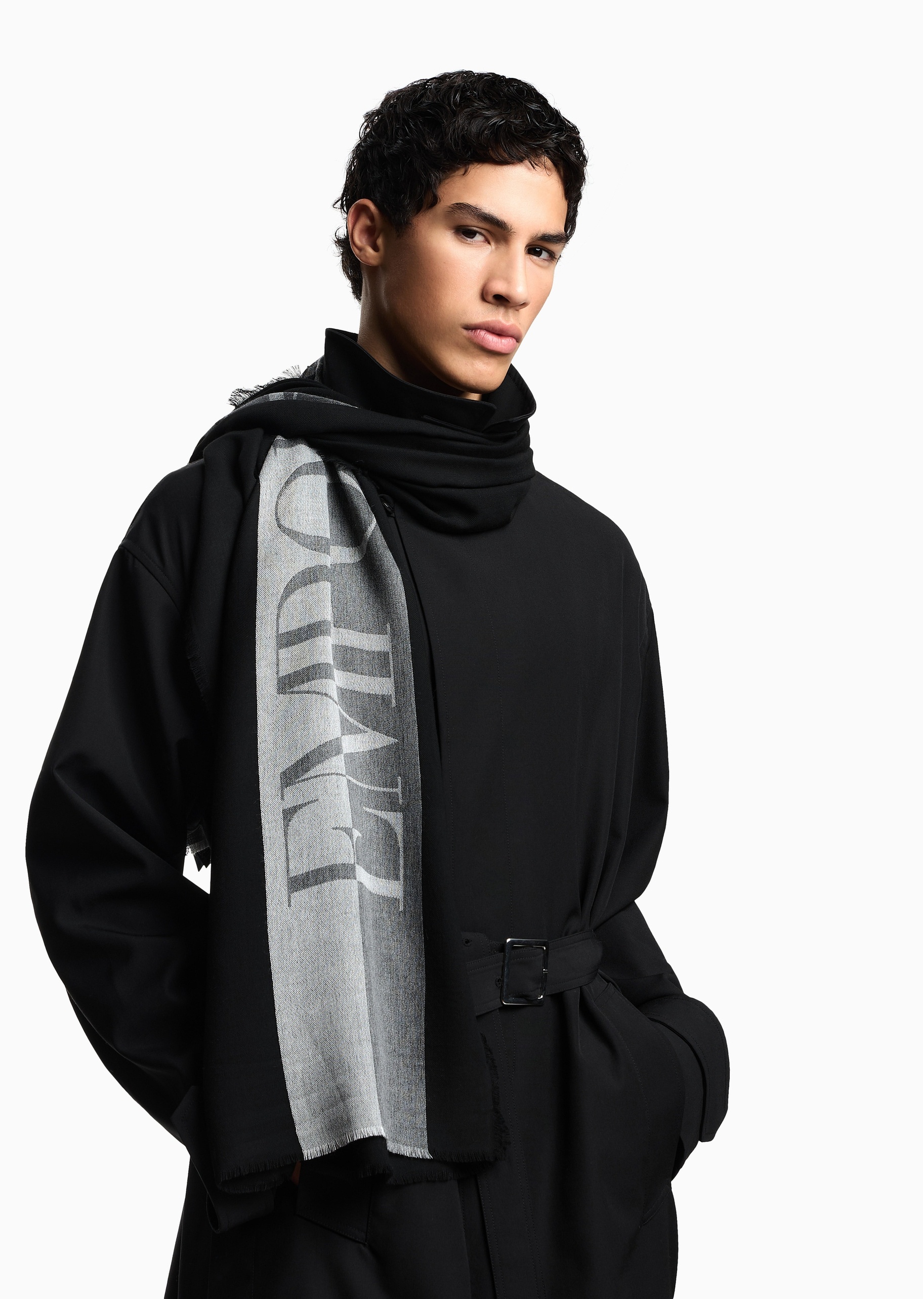 Emporio Armani 男士撞色条纹提花商务休闲通勤围巾