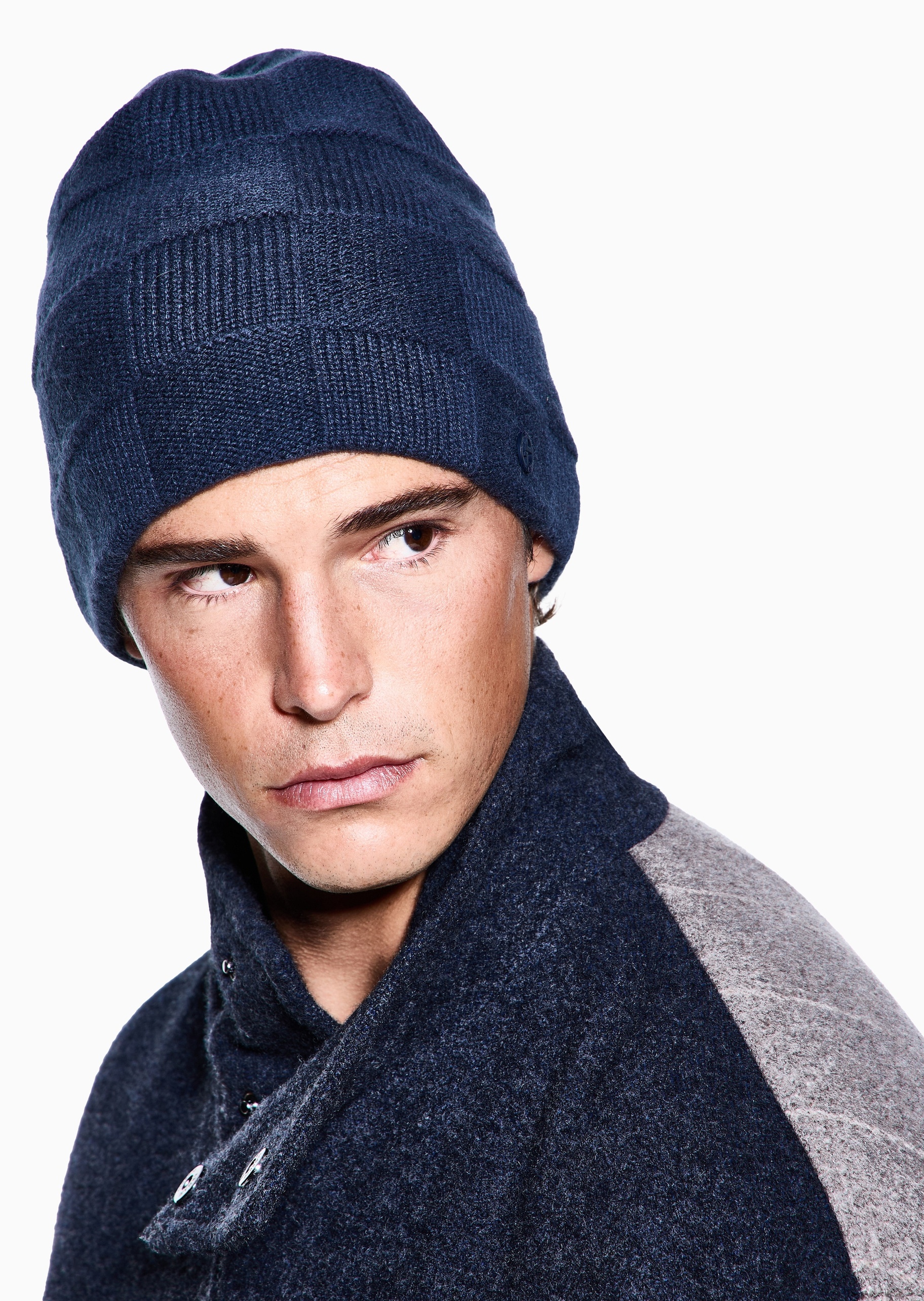 Giorgio Armani 男士山羊绒格纹休闲时尚针织毛线帽