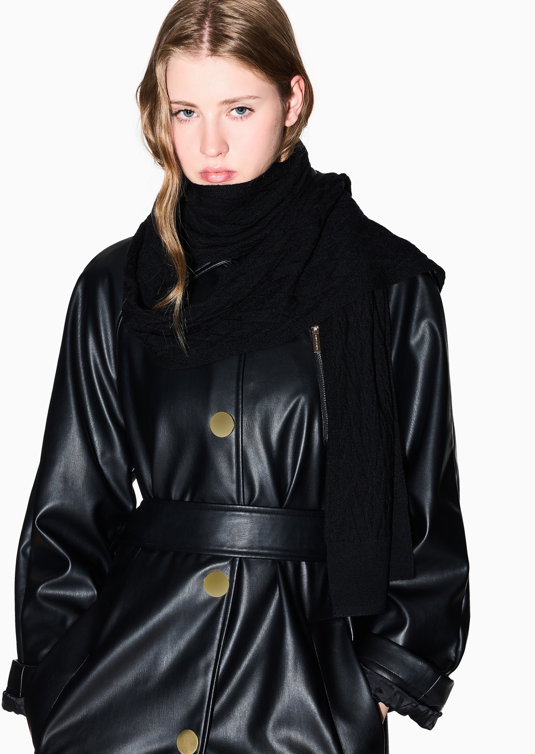 ARMANI EXCHANGE 女士绵羊毛长方形针织简约纯色围巾