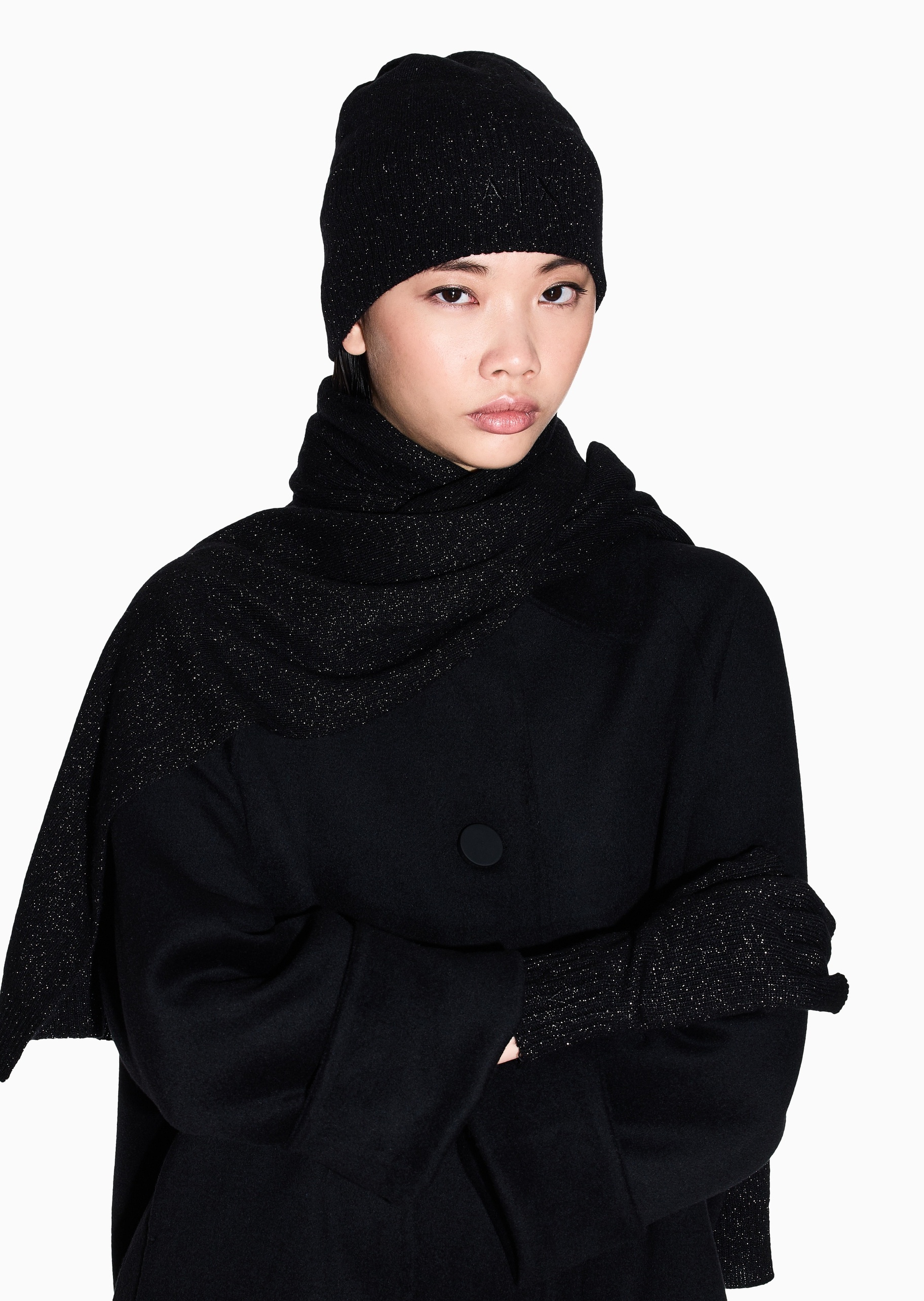 ARMANI EXCHANGE 女士绵羊毛分指刺绣LOGO时尚手套