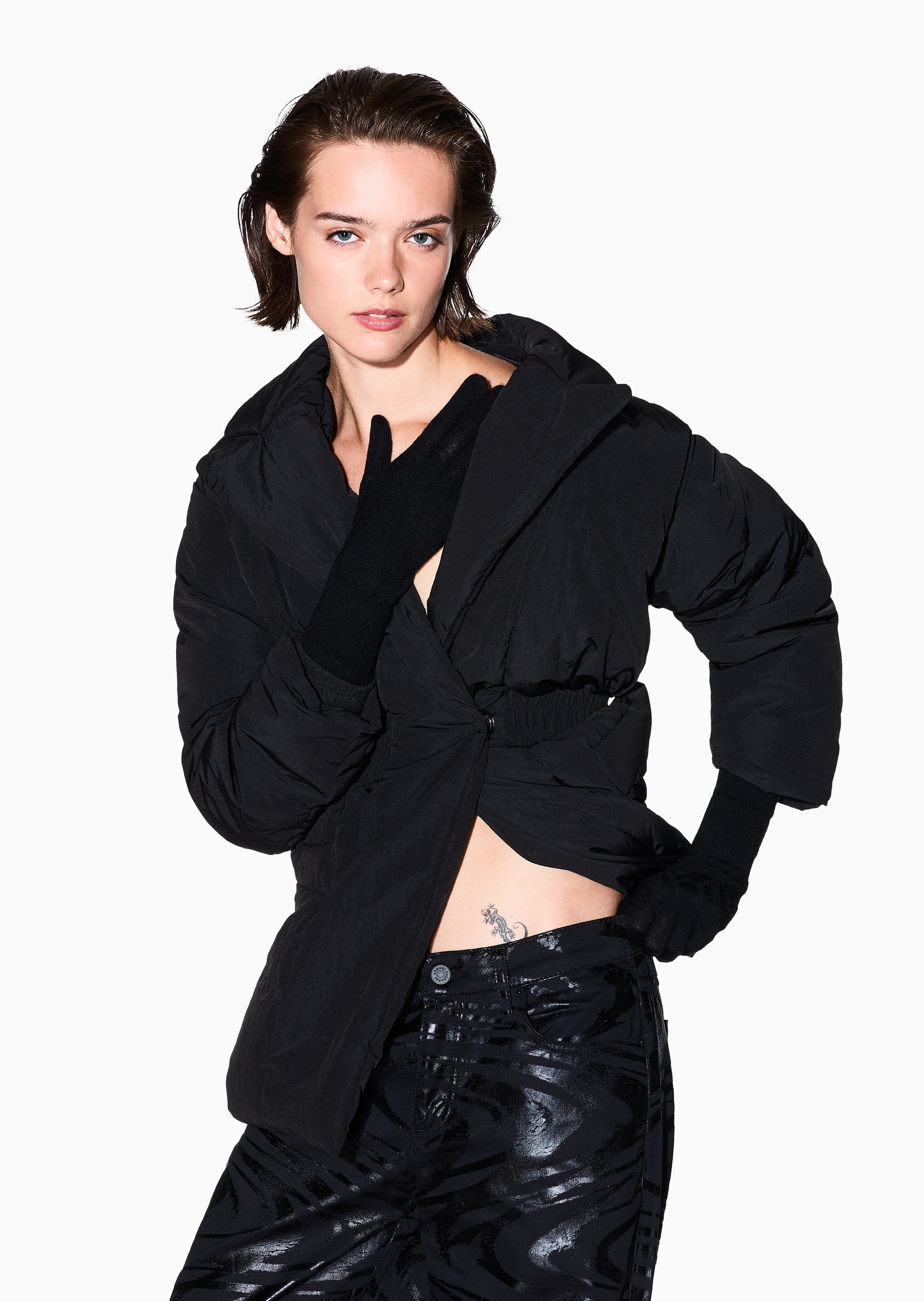 ARMANI EXCHANGE 女士绵羊毛分指针织简约纯色手套