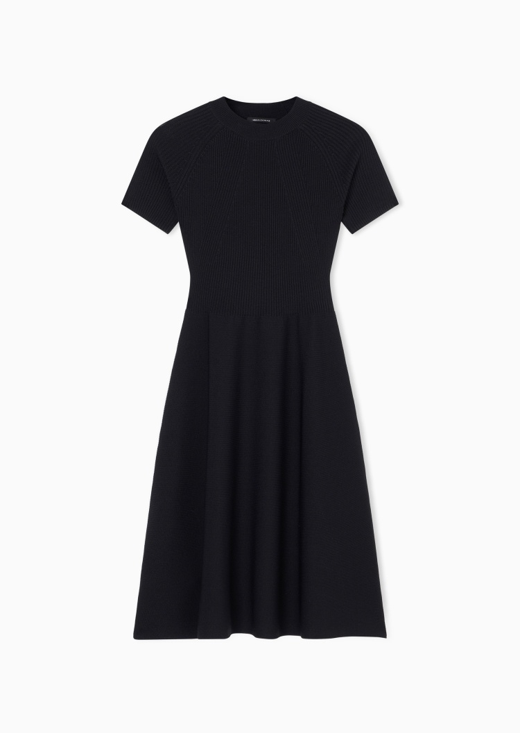 ARMANI EXCHANGE 女士短袖中长款圆领收腰优雅针织连衣裙