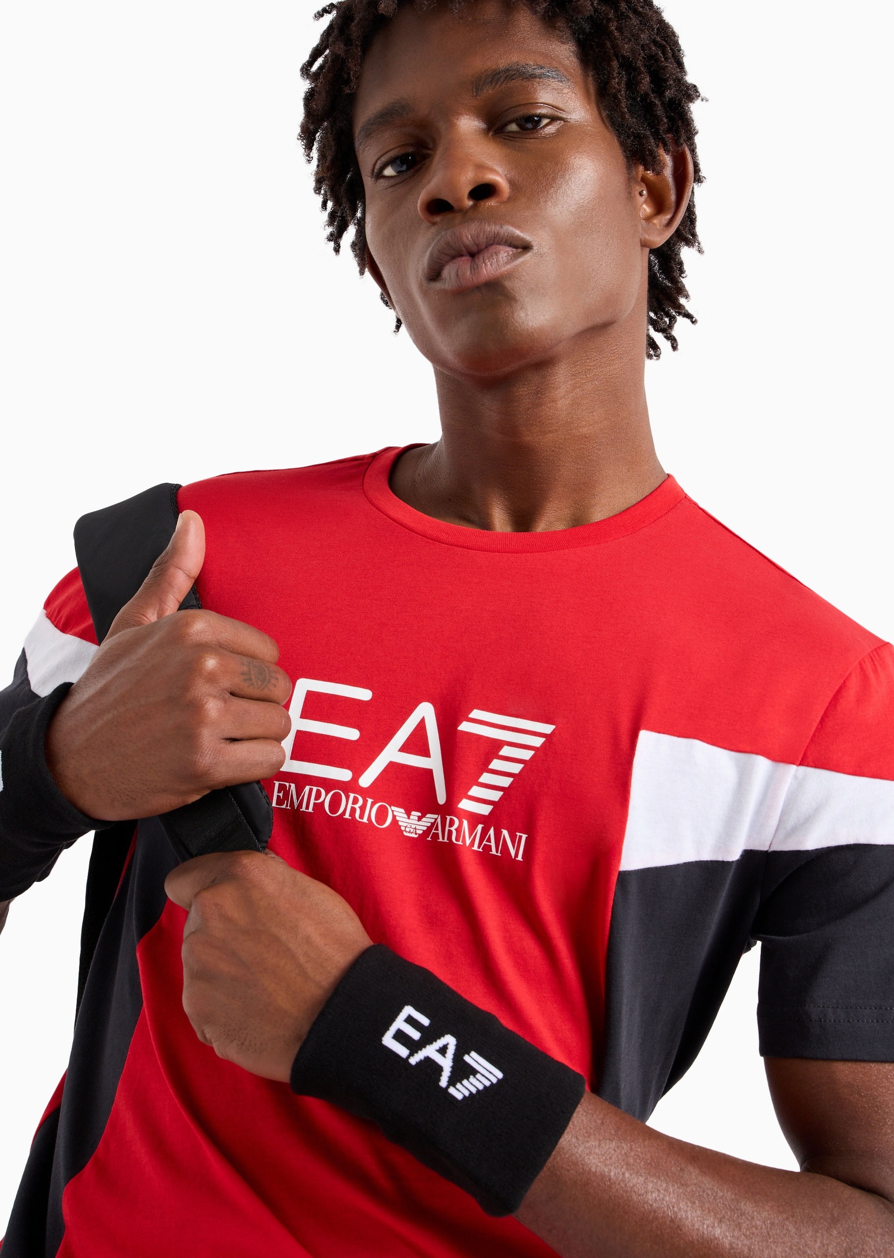 EA7 男女同款棉质弹力一副装提花网球腕带