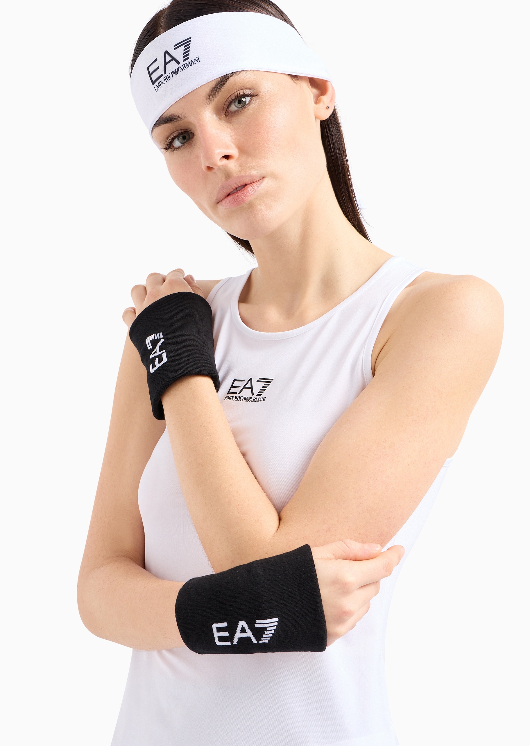 EA7 男女同款棉质弹力一副装提花网球腕带