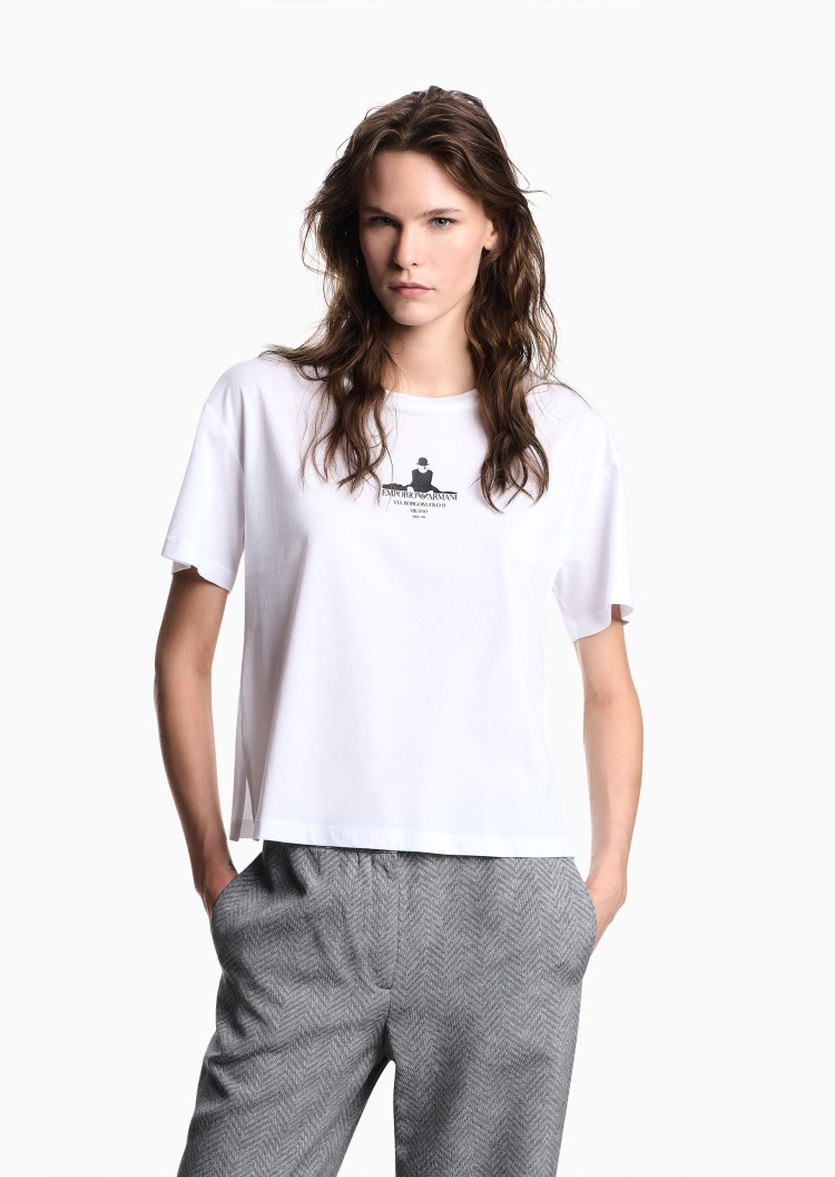 Emporio Armani 女士全棉宽松短袖圆领印花轻薄T恤衫