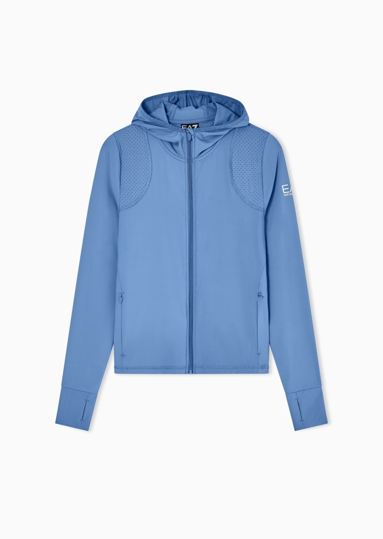 EA7 女士长袖连帽穿孔拉链门襟运动夹克