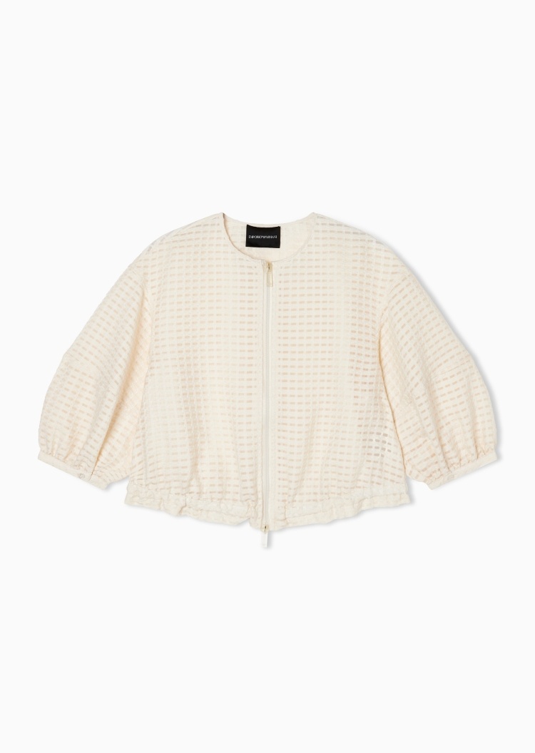 Emporio Armani 女士灯笼袖短款圆领拉链门襟夹克