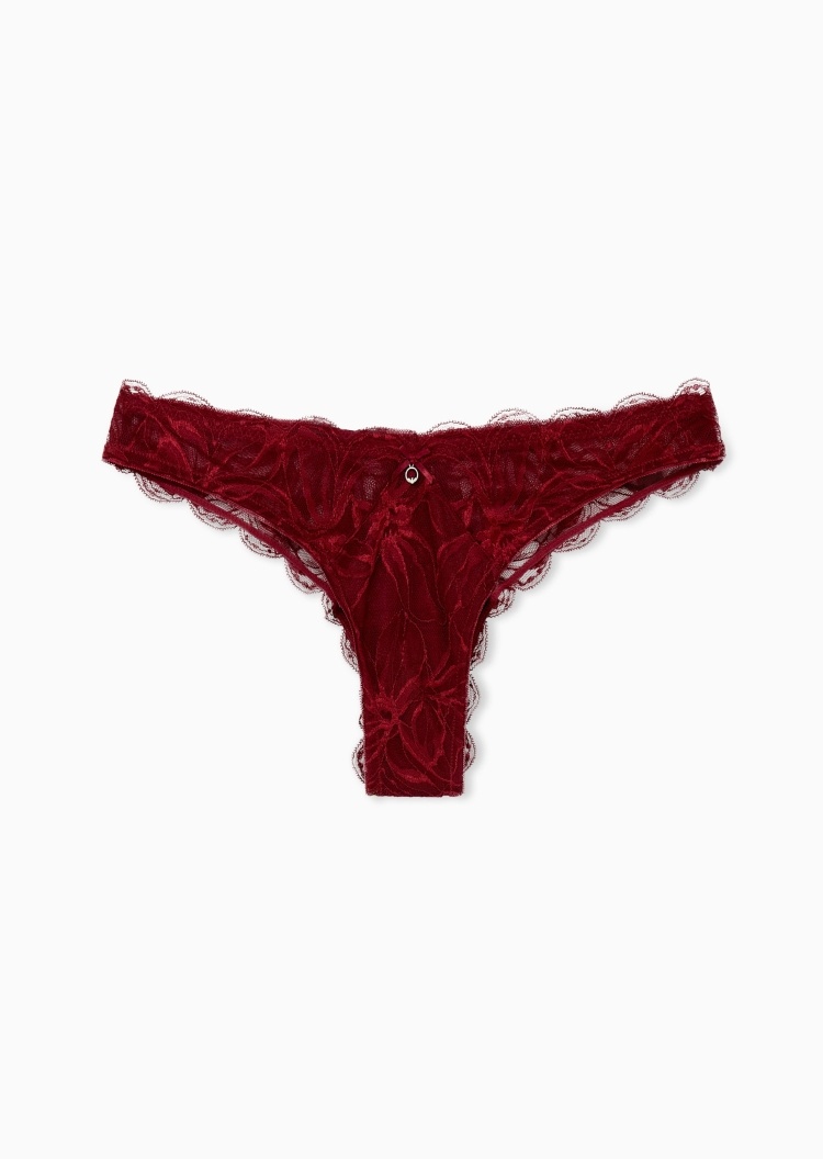 Emporio Armani 女士弹力T型三角花卉蕾丝性感内裤