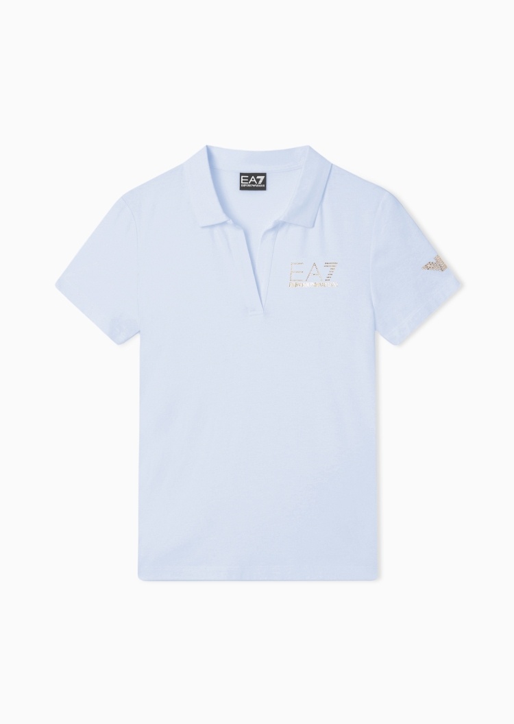 EA7 女士短袖翻领水钻运动Polo衫