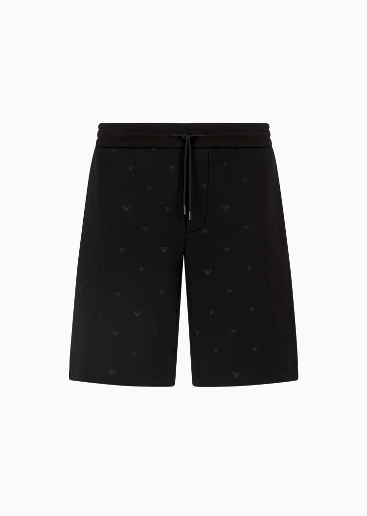 Emporio Armani 男士松紧系带直筒通体鹰标刺绣短裤