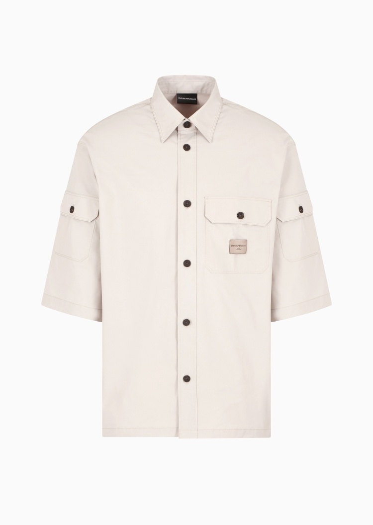 Emporio Armani 男士宽松短袖尖领叶廓形工装衬衫