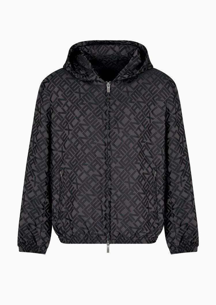 ARMANI EXCHANGE 男士合身长袖连帽满印LOGO夹克