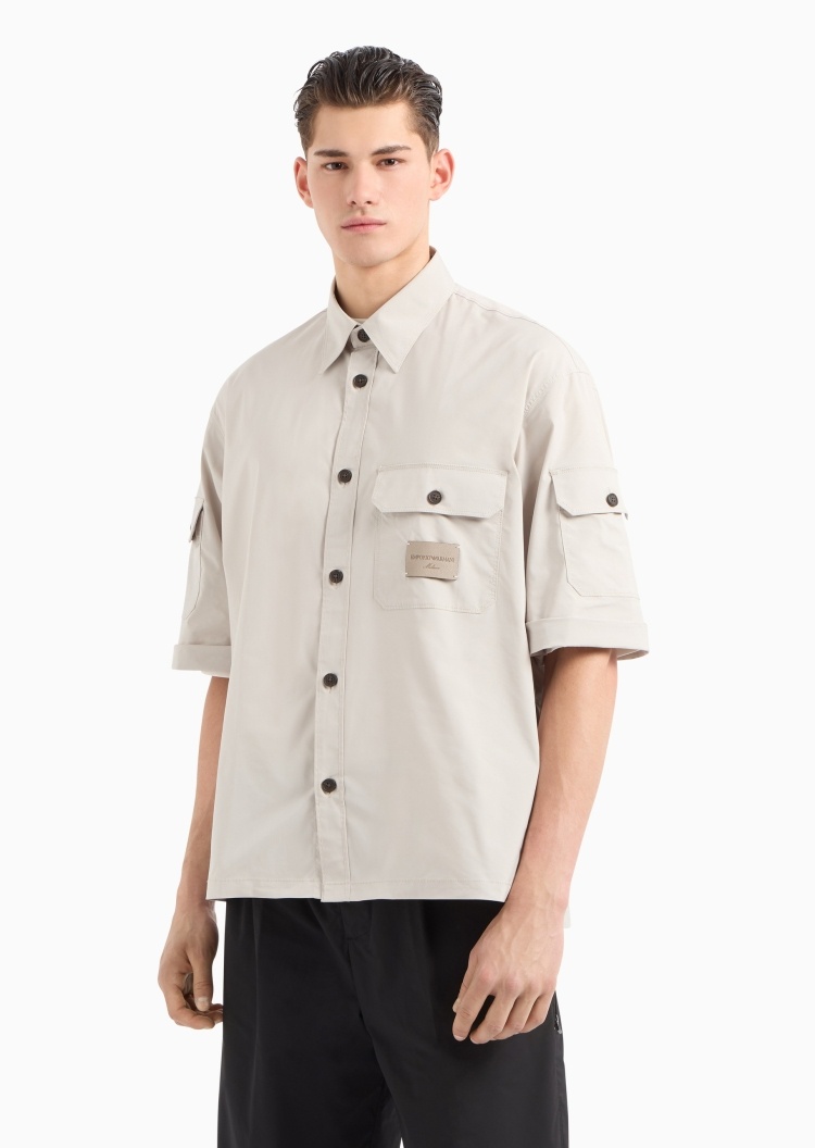 Emporio Armani 男士宽松短袖尖领叶廓形工装衬衫