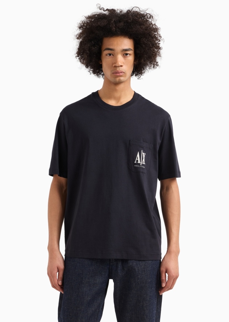 ARMANI EXCHANGE 男女同款纯棉宽松短袖圆领刺绣贴袋T恤