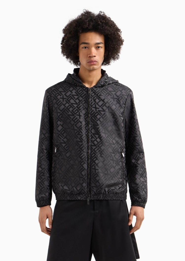 ARMANI EXCHANGE 男士合身长袖连帽满印LOGO夹克