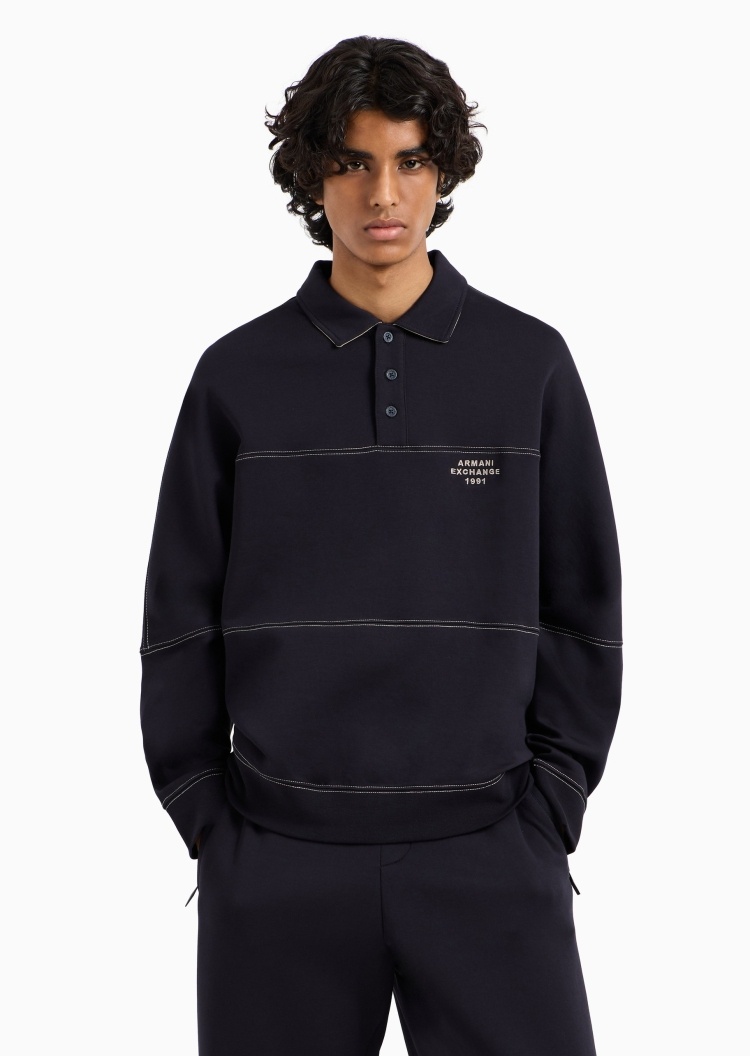ARMANI EXCHANGE 男士棉质微弹宽松长袖衬衫领半开襟卫衣