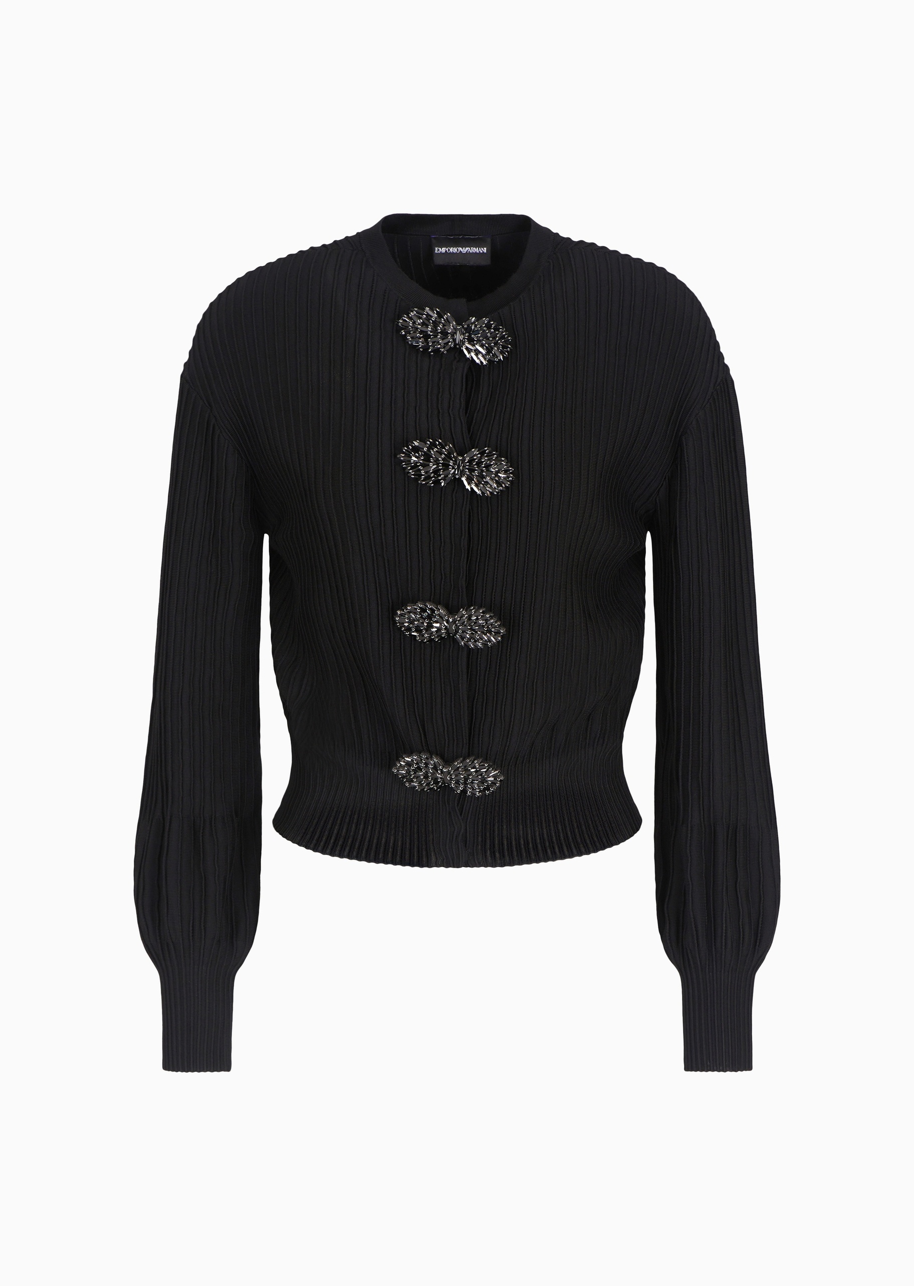 Emporio Armani 女士灯笼袖短款珠宝缀饰楼梯布针织开衫