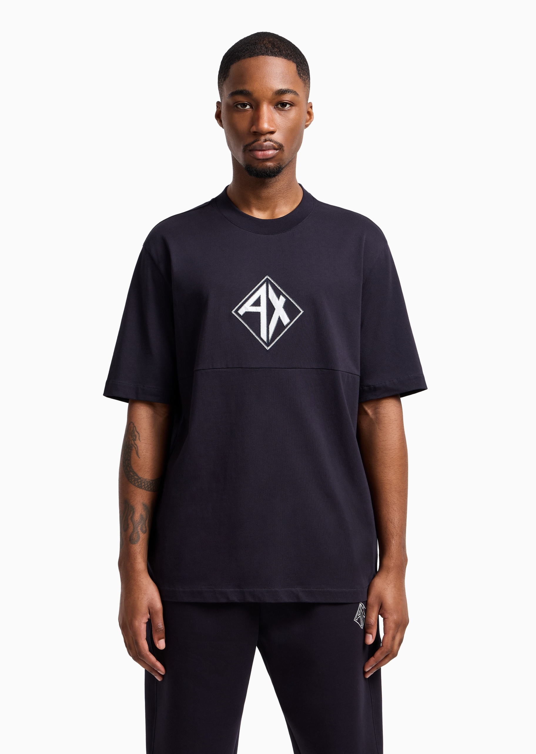 ARMANI EXCHANGE 男士全棉宽松短袖圆领创意标识T恤