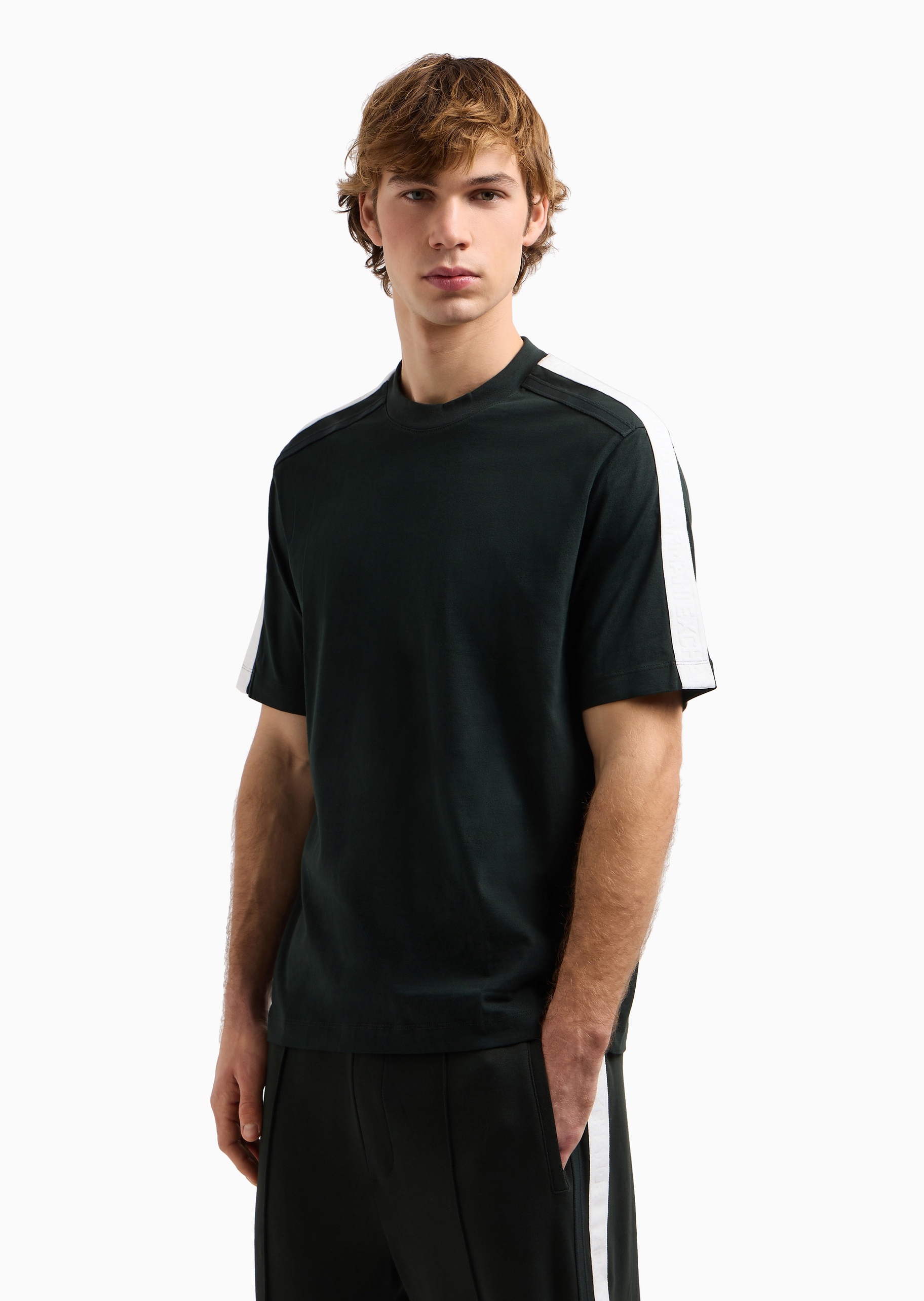 ARMANI EXCHANGE 男士全棉宽松短袖圆领标识饰带T恤