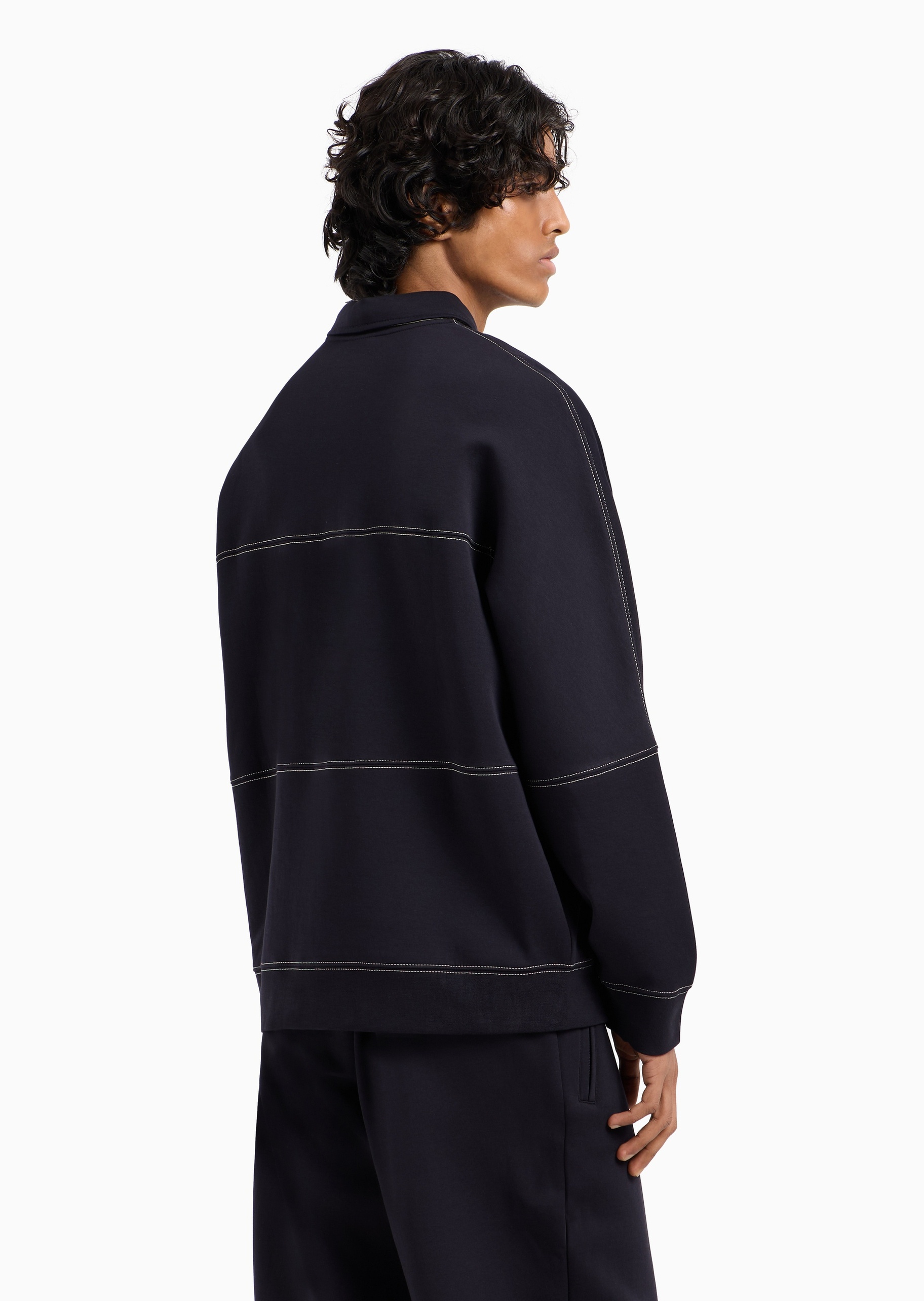 ARMANI EXCHANGE 男士棉质微弹宽松长袖衬衫领半开襟卫衣